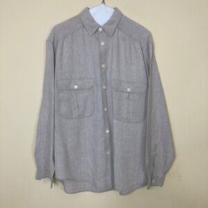 Vintage Armani Jeans Linen Button Down Shirt Womens Small Tan Flax Hong Kong